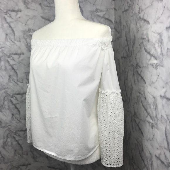 White Eyelet Bell Sleeve Off Shoulder Top - Picture 1 of 7